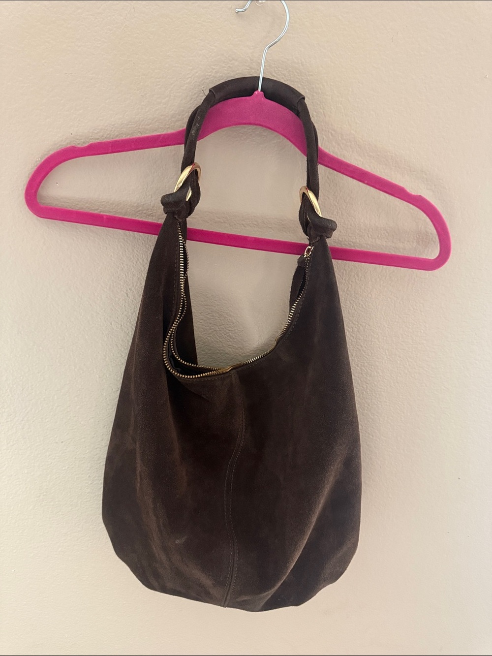 Classic Dark Brown Suede Hobo Bag